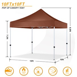 10x10 Pop Up Canopy Tent for Outdoor Commercial Instant Sun Shelter, Brown