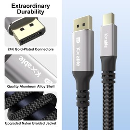 4K Mini DisplayPort to DisplayPort Cable 20FT, [4K@60Hz, Gold-Plated Plugs, Nylon Braided], Mini DP (Thunderbolt Compatible) to DP Cable, for MacBook Air/Pro, Surface Pro, Monitor, Projector and More