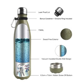 Diversion Safe Water Bottle Stainless Steel Stash Can with Hidden Compartment for Valuables, Leak Proof Insulated Bottle for Hot and Cold Drinks, Army Green, 730ml