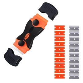 Double Edge Window Scraper Tool,Mini Razor Scraper for Removing Glue Residue with 10pcs Plastic Safety Blades and 10pcs Carbon Steel Blades