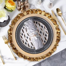 Leemxiiny 13" Antique Gold Charger Plates, Set of 6 Plastic Textured Chargers for Dinner Plates with Embossed Rim, Table Décor, Party, Wedding, Holiday