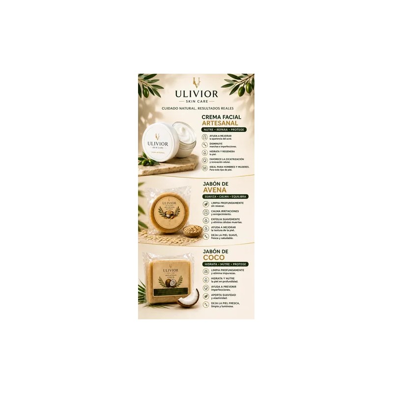 Jabón Artesanal De Avena Ulivior 50gr Para Todo Tipo De