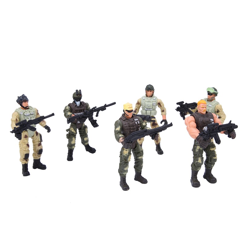 6PCs Movable Military Soldier Police Models with Joint and Weapons