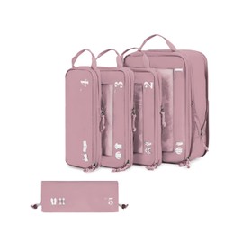 ECOHUB 5 Set Compression Packing Cubes for Suitcases Organiser Bags Set Travel Essentials with Shoe Bags for Travel Tear-resistant Travel Accessories with ID Tag Expandable Packing Bags(Pink)