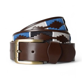 Winston Hide Leather Belts for Men, Brown and Black Embroidered Designer Mens Belt, Genuine Leather Brown Polo Belt with Classy Colourful Stitching for Mens (Navy, Large (36"-39"))