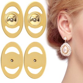 Isslly 2 Pairs Metal Earring Backs for Droopy Ears, Earring Backs for Heavy Earrings, Earring Supports Earring Lifters for Stretched Earlobes - Gold