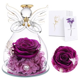 Geschenke für Mama, Geschenk zum Muttertag für Sie, Ewige Rose in Engel Glaskuppel, Infinity Rosen Konservierte Blumen Handgemachte, Engelsfigur aus Glas, Geschenk für Frauen Mutter Oma Großmutter