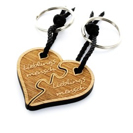 Lieblingsmensch Schlüsselanhänger Partnerset aus Holz - geteiltes Herz Puzzle