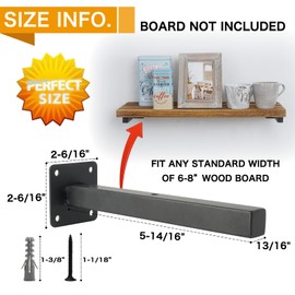 EZYDECOR Heavy Duty Shelf Brackets 4 Pack Iron Metal Wall Mounted Floating Shelf Bracket Farmhouse Furniture Decorations Hardware Included (6") Black