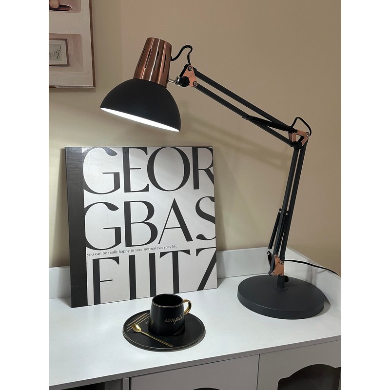 FIRVRE Black Retro Metal Swivel Arm Desk Lamp Adjustable Architect