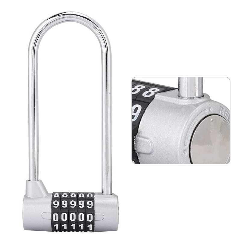 5 Digit Combination Alloy Padlock,U-Shape Security Code Lock Extra Long