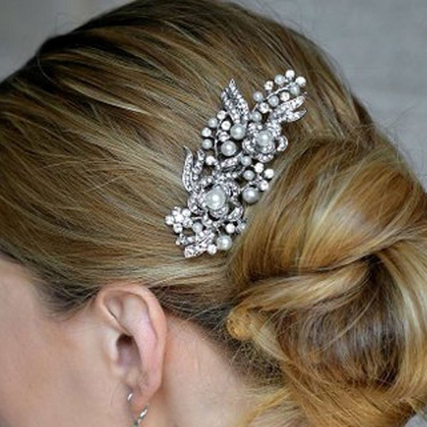 FXmimior Bridal Women Vintage Wedding Party Crystal Rhinestone Vintage Hair Comb Hair Accessories (silver)
