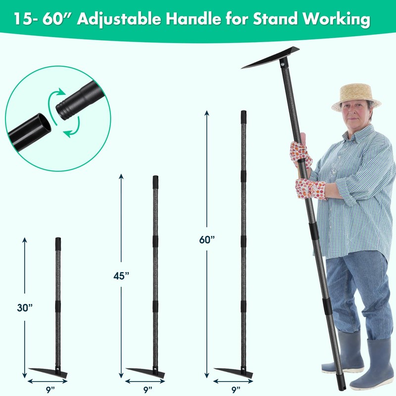 Garden Hoe, Heavy Duty Trenching Hoes with 60 Inch Long