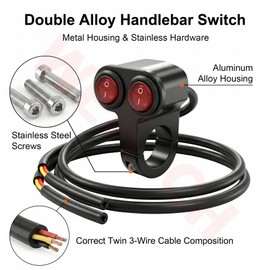 Weasch Universal Dual 7/8" 22mm Motorcycle Handlebar Switch, 12V Waterproof Handle Bar ON Off Toggle Switch with Red LED Indicator Light for Motorcycle ATV Dirt Bike Scooter Marine Fog Light
