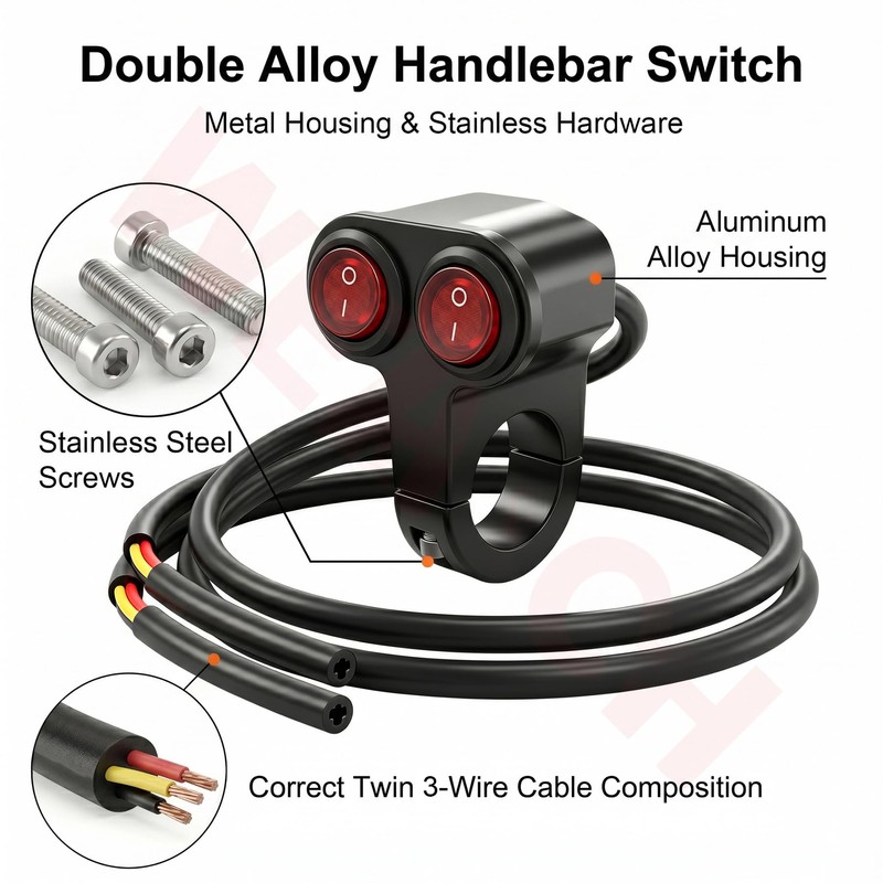 Weasch Universal Dual 7/8" 22mm Motorcycle Handlebar Switch, 12V Waterproof