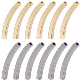 SUNNYCLUE 1 Box 20 Pieces Stainless Steel Tube Beads Long Tube Spacer Beads Noodle Curved Rectangle Tube Beads Square Hole Metal Beads Loose Beads for Jewellery Making Beads Kit Necklace A