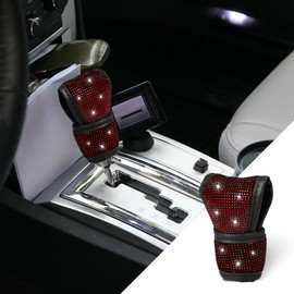 PACLVIO Bling Bling Auto Gear Shift Knob Cover, Auto Shift Gear Cover with Crystal Glitter Bling Rhinestones, Car Knob Gear Stick Protector, Universal Vehicle Decoration Accessories for Women (Red)