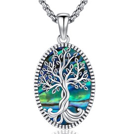 Aniu Tree of Life Necklace for Women Men Sterling Silver Celtic Tree Necklace Abalone Shell Celtic Family Tree Necklace for Mom Daughter Birthday Anniversary Christmas Jewelry