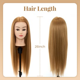 Neverland Beauty 26 inch 60% Real Human Hair Training Head Hairdressing Cosmetology Mannequin Head with Clamp Holder & DIY Hair Styling Braiding Tools
