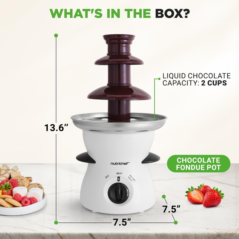 Nutrichef 3 Tier Chocolate Fondue Fountain - Electric Stainless Chocolate
