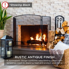 Best Choice Products 47.5x27.25in 3-Panel Simple Steel Mesh Fireplace Screen, Fire Spark Guard Grate for Living Room Home Decor w/Rustic Worn Finish - Black