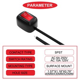 MKBKLLJY 2Pcs Paste Type Switch Car Rocker Switch ON/Off Surface Mount DC 12V Push Button Switch LED Light Strip Switch 24V 110V 230V 3A 5A 10A High Current with 78.7inch Cable for Various Lamps