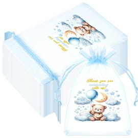 Threlaco 100 Pcs Organza Bags for Baby Shower Party Favor 4 x 6 Inch, Thank You Gift Bags Small Sheer Drawstring Mesh Pouch for Baby Shower Party Favor(Blue)