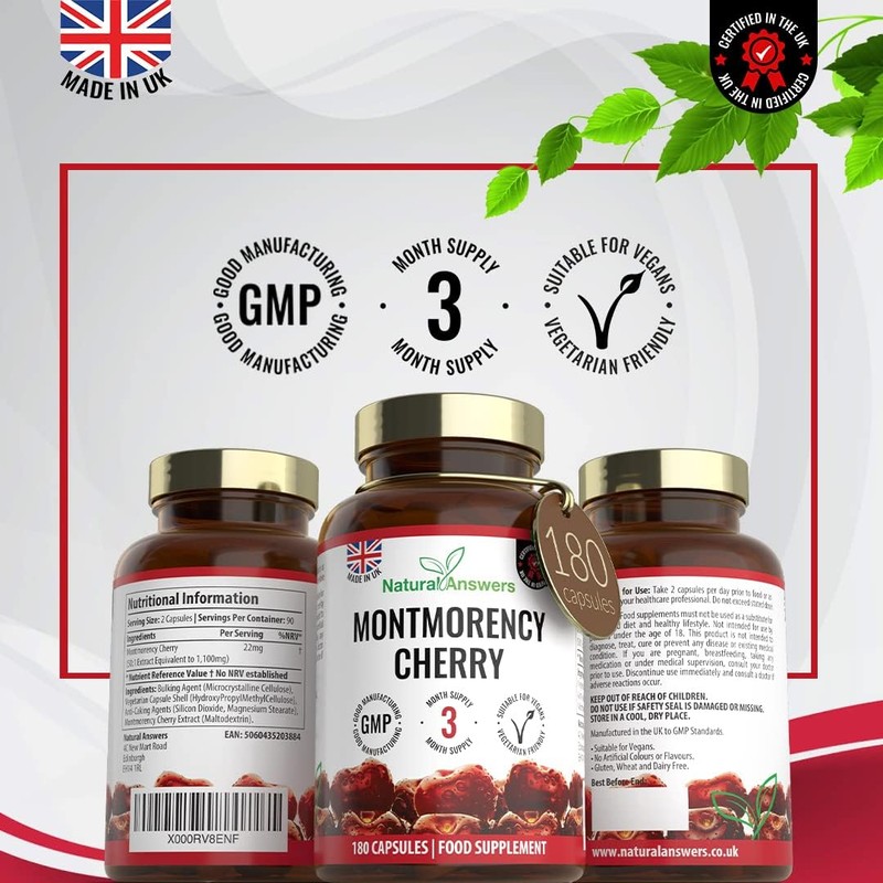 180 Montmorency Cherry Capsules, 1100mg High Strength, Vegan-Friendly, UK Manufactured