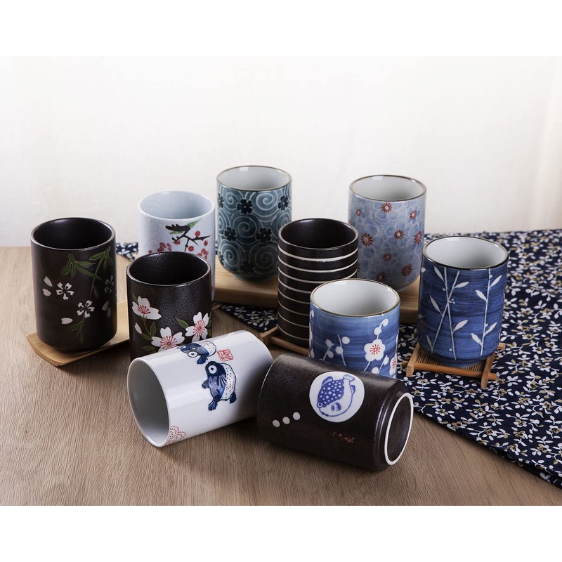 WHJY 10oz Transitional Chinese/Japanese style Handle-less Ceramic Tea cups teacup,