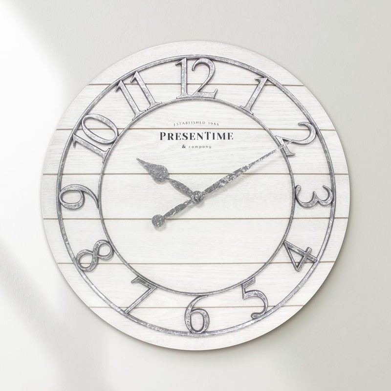 Presentime & Co Classic Farmhouse Shiplap Clock, 19.5 inch, Galvanized
