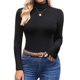 Ekouaer Women's Turtleneck Shirts Ribbed Pullover Sweater Long Sleeves Tops Midweight Thermal Underwear Blouse Black L