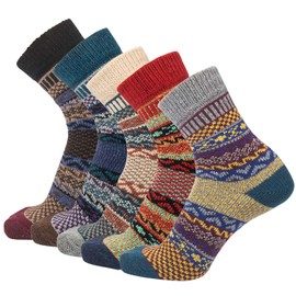 5 Pack Womens Wool Socks Winter Warm Socks Thick Knit Cabin Cozy Crew Soft Socks Hiking Athletic Socks Gifts for Women