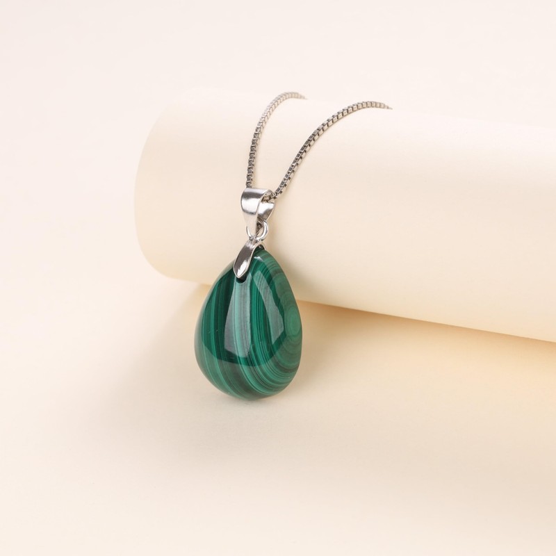 Coai Women's 925 Necklace with Angel’s Teardrops Pendant, Silver, Malachite