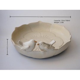 Ceramic Heavy Duty Ground Wild Bird Bath Bowl or Feeder for Outdoor Garden, Bowl Only (Beige)