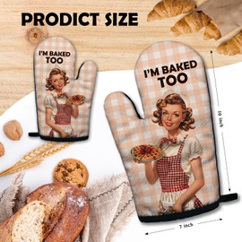 ZHANTUONE I'm Baked Too Funny Heat Resistant Oven Mitts 2-Piece Set with Silicone Non-Slip, Retro Housewife Cooking Baking Gadgets, Gifts for Bake Lover Women Bakers Mom Wife Sister BFF