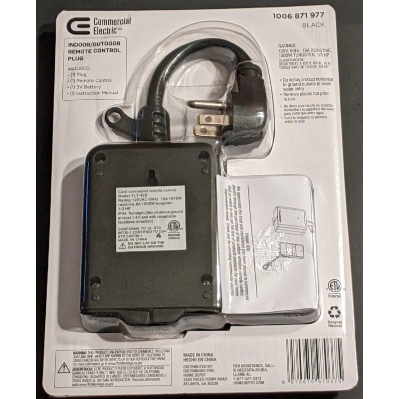 Commercial Electric Indoor/outdoor Wireless Remote Control