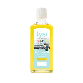 LYSI LÝSI, Omega 3 para niños en Aceite de Bacalao, Sabor limón, Contiene Vitaminas A, D3 y E, junior, desde los 6 meses de edad, Sin gluten y azúcar, 240 ml.