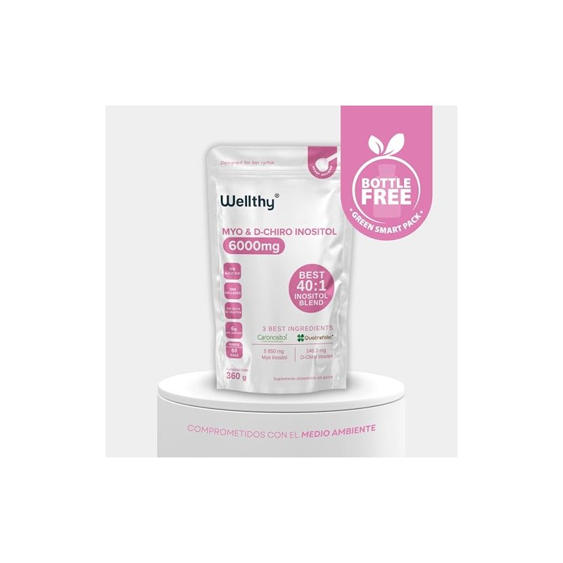 Wellthy Myo Chiro Inositol 6000 Ratio 360g Porciones Polvo Incluye
