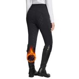 BALEAF Ladies Winter Jodhpurs Fleece Riding Breeches Full Seat Riding Breeches Zip Pockets Leggings, black