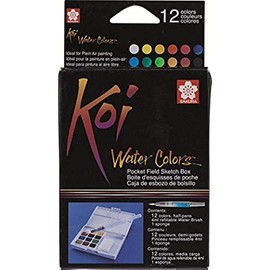 Set de acuarelas SAKURA Koi con 12 colores intensos en estuche portátil para artistas y estudiantes.