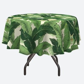 DYTXIII Round Outdoor Tablecloth with Umbrella Hole and Zipper 60 inch, Spring/Summer Floral Picnic Table Cover Waterproof Fabric for Patio Garden Picnic Party Table, Palms Green