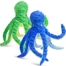 Chngeary 2 Pack Octopus Squesky Dog Toys for Large Medium Small Dogs, Stuffed and Tough Plush Dog toys for Aggressive Chewers (Blue+Green)