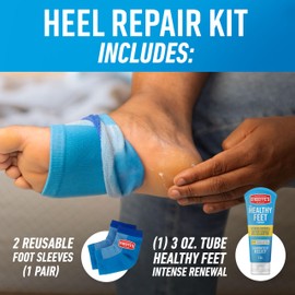 O’Keeffe’s for Healthy Feet Heel Repair Kit with Urea & Lactic Acid – (1 Pair) Reusable Foot Sleeves + 3 oz. Intense Renewal Foot Cream, Exfoliates & Softens Dry Heels