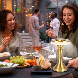 Leroxo Portable Metal LED Table Lamp,3 Color Touch Sensor Control Rechargeable Desk Lamp,3-Levels Brightness Bedside Lamp,Night Light for Kids Nursery,Dining Room Lamp (Light Gold)