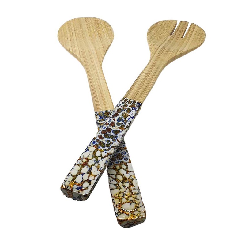 VIE Gourmet Bamboo Salad Servers, Blue