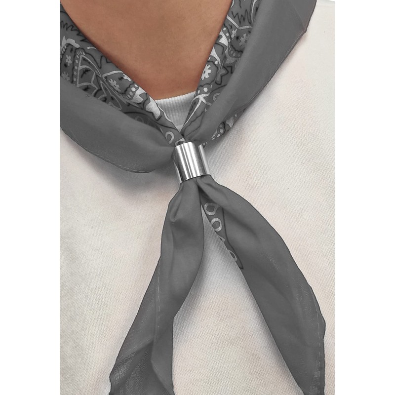 Komonee Tie Neck Ring Loop Clasp Silver Colour With Grey