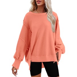 Nirovien Oversized Sweatshirt for Women Loose Fit Crew Neck Long Sleeve Shirts Casual Slouchy Pullover Top(Coral Pink,M)