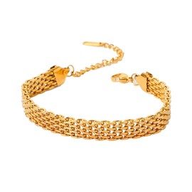 Bracelet for Women Gold Stainless Steel Stacking Bracelets, Rope Cuban Figaro Link Charm Bracelet Adjustable Bracelet Stack Versatile Style Metal Bracelet Set for Women(Gold) (18K 8)