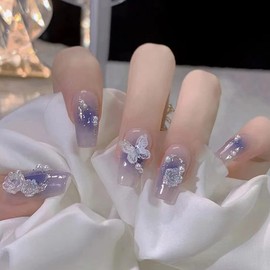 HAPVITAL Nail Tips, Long Nail Tips, Long Nail Tips, Spring and Summer Trend, Butterfly, 3D Dimensional, Easy to Apply, Reusable, Popular Design, Fake Nails, Gel Nails, Nail Seals, Hand, Nail Art, Nail