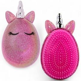 MIJOMA Unicorn Hair Brush for Detangling & Untangling for Any Hair Type, Scalp Massage, Hair Brush To-Go, 11.5 x 6.5 cm, Shiny Unicorn Design, Wet & Dry Hair (Pink Glitter)